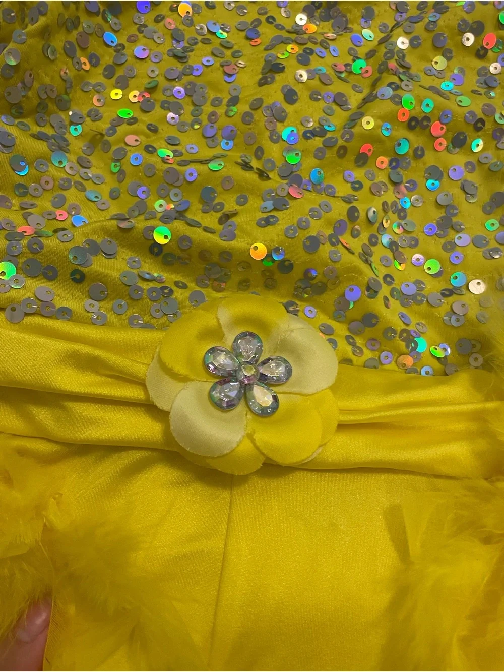 Weissman Yellow Feathered Sequin Dance Costume
